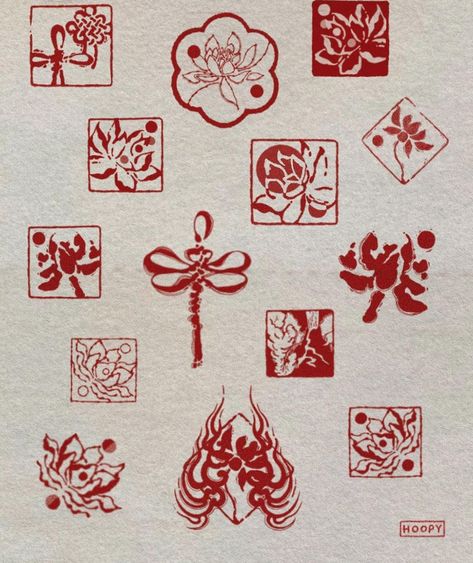 Batik Tattoo Philippines, Flower In A Square Tattoo, Chinese Matching Tattoos, Small Red Japanese Tattoo, China Inspired Tattoos, Asian Pattern Tattoo, Chinese Aesthetic Tattoo, Peranakan Tattoo, Red Ink Tattoo Men