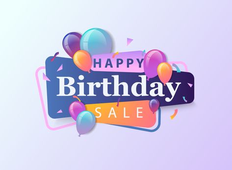 Download the Happy Birthday Sale celebration design for greeting card, poster or banner with balloon, confetti and gradient. 2048185 royalty-free Vector from Vecteezy for your project and explore over a million other vectors, icons and clipart graphics! Background For Birthday, Balloon Logo, 1st Birthday Invitation Template, Best Banner Design, 16th Birthday Card, Party Icon, Birthday Sale, Happy Birthday Design, Happy Birthday Template