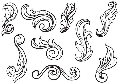 Free Scrollwork Vectors Whatsapp Wallpapers Hd, Filigree Tattoo, Leather Working Patterns, Ornament Drawing, Leather Tooling Patterns, Tooling Patterns, Vector Art Design, Leather Craft Patterns, Wood Carving Designs