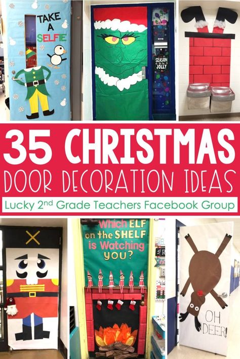 Christmas Decoration For Door, Door Decorations For School Christmas, The Elf Door Decoration, Diy Office Door Christmas Decorations, Office Decoration Ideas For Christmas, Christmas Diy Door Decorations, Christmas Decorations For The Classroom, Xmas Door Decoration, Christmas Themed Teacher Doors