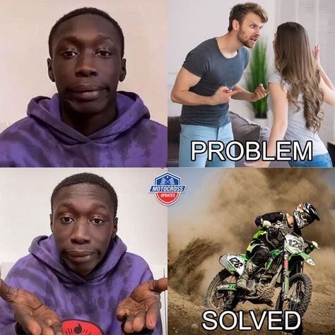 Problem Solved Motocross funny dirtbike memes khaby lame. Dirtbike Memes, Motocross Funny, Bike Humor, Khaby Lame, Asian Haircut, Problem Solved, Motocross, Funny Memes, Bike