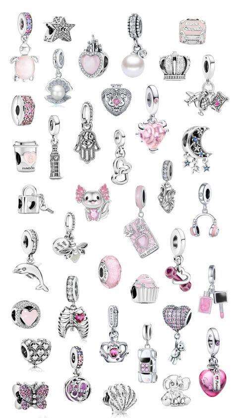 Pink Pandora Charms, Pandora Charms Pink, Pandora Bracelet Charms Ideas, Pandora Bracelet Designs, Pandora Jewelry Charms, Pandora Pink, Preppy Jewelry, Pink Charm, Aromatherapy Jewelry