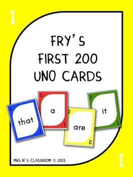 {FREE} Fry's 1st 200 Words - Uno Cards Fry Words Activities, Fry Words List, Uno Game, Esl Ideas, Words Worksheet, Fry Words, Fry Sight Words, Uno Cards, Teach Reading