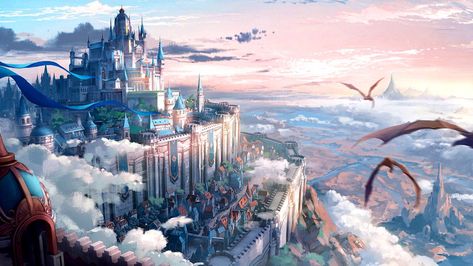 بيوت ملكية, Sky Castle, Fantasy Background, Fantasy City, Fantasy Castle, Fantasy Setting, Biome, Fantasy Places, Landscape Scenery