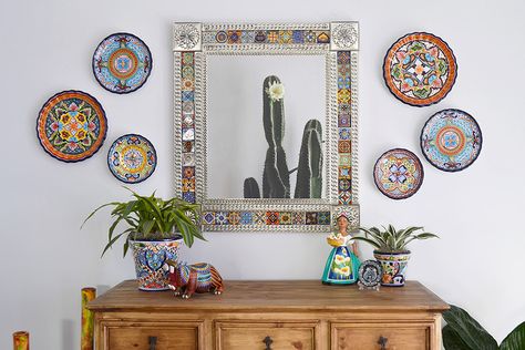 Talavera Decor Kitchen, Mexican Aesthetic Bathroom, Mexican Tile Bedroom, Mexican Condo Decor, Mexican Home Asethic, Talavera Inspired Decor, Talavera Room Decor, Mexican Apartment Interior Design, Tex Mex House Decor