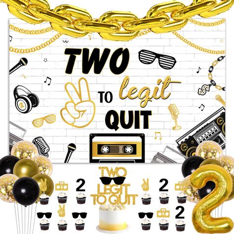 PRICES MAY VARY. You will receive: 10pcs gold Number "0" foil balloons 16inches, 1pc 2 legit 2 quit birthday backdrop 3.28*4.92ft, 1pc 2 legit 2 quit cake topper, 24pcs two legit to quit cupcake toppers, 15pcs latex balloons 12inches (5 black, 5 gold and 5pcs gold confetti), 1pc gold number 2 foil balloon 32inches. Wide occasion: Two legit to quit birthday party decoration is perfect for 2 legit 2 quit birthday party, notorious big, hip hop theme, retro rap theme 2nd birthday decorations, biggie Quit Cake, Two Legit To Quit Birthday, Hip Hop Birthday, Party Photo Backdrop, Notorious Big, Number 0, 2 Birthday, Mirror Ornaments, Gold Number