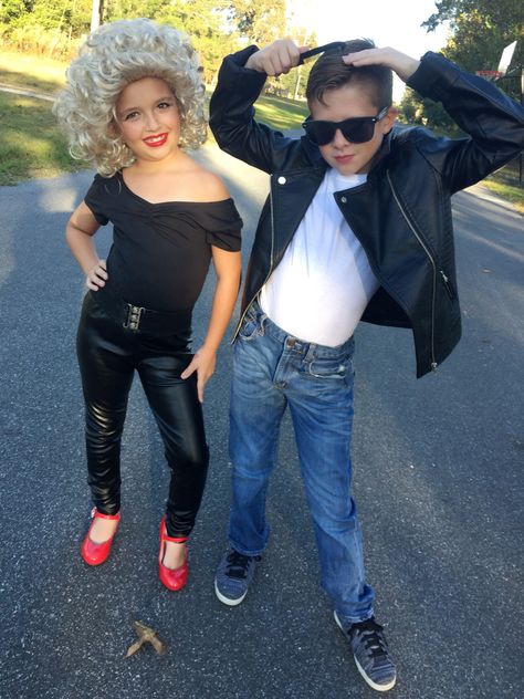 Grease costume! Grease Costumes For Kids, Grease Costumes Diy, Kids 50s Costume, Grease Couple Costumes, Sandy Grease Costume, Sock Hop Outfits, Grease Halloween Costumes, Grease Outfits, 50s Outfit