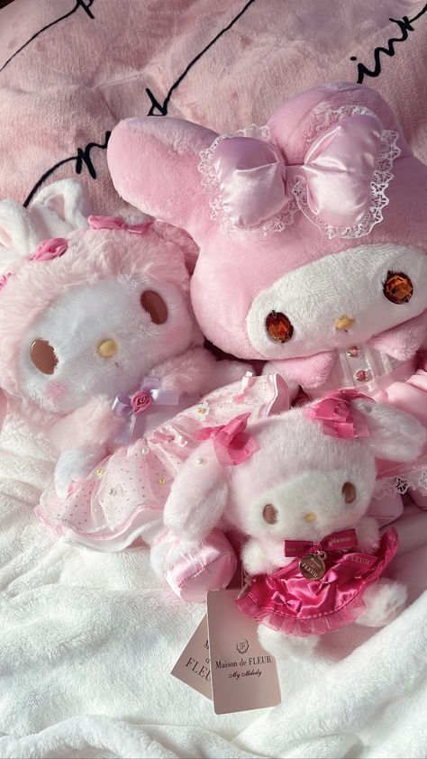 My Melody Plushies, Melody Plushies, Sanrio Core, Bunny Ballerina, Cottagecore Pink, Soft Kidcore Aesthetic, Pink Wallpaper Hello Kitty, My Melody Wallpaper, Soft Pink Theme