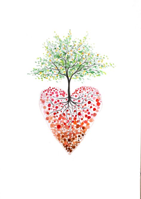 Heart Art Print, Tree Of Life Art, Heart Illustration, Watercolor Tree, Textured Canvas Art, Heart Painting, Small Canvas Art, Tree Illustration, Art Et Illustration