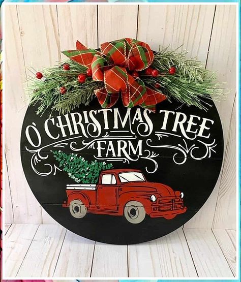 Christmas Signs - Yes, Everyone Wants It! Isn't that what you are looking for? Visit now for more details. Red Truck Door Hanger, Christmas Door Hangers, Door Hanger Round, Christening Cupcakes, Truck Door Hanger, Personalized Christmas Decor, Christmas Door Hangings, Circle Designs, Christmas Wooden Signs