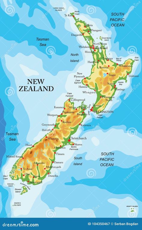 Highly detailed physical map of New Zealand, in vector format, with all the relief forms and big cities Architecture Exam, Tropical Paradise Beach, Map Of New Zealand, Australia Bucket List, Australia Landscape, Map Wall Mural, Physical Map, Kings Island, Geography Map