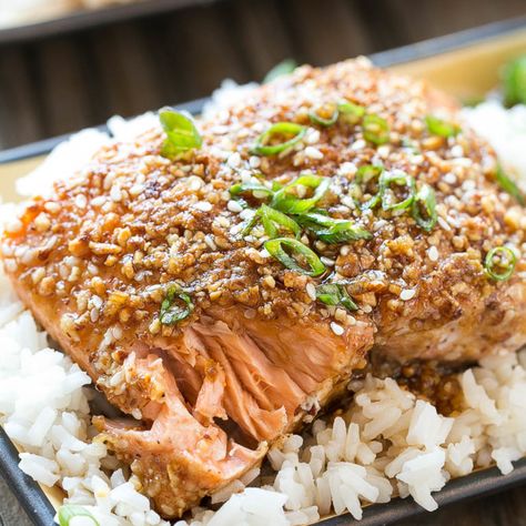 - Almond Crusted Salmon with Honey Garlic Sauce Almond Salmon, Almond Crusted Salmon, Salmon With Honey, Cookies Banane, Garlic Sauce Recipe, Honey Salmon, Almond Crusted, Honey Garlic Sauce, Crusted Salmon