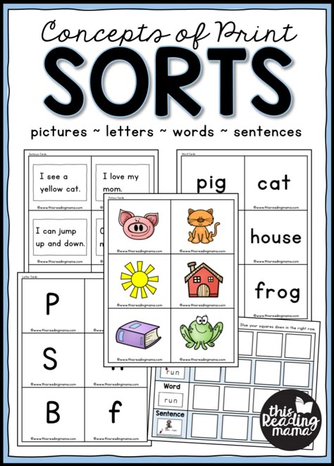 Concepts of Print Sorts - This Reading Mama Kinder Literacy Centers, Link Icon, Reading Readiness, Concepts Of Print, Print Awareness, Homeschool Preschool Curriculum, Free Homeschool Printables, Kindergarten Language Arts, Word Sorts