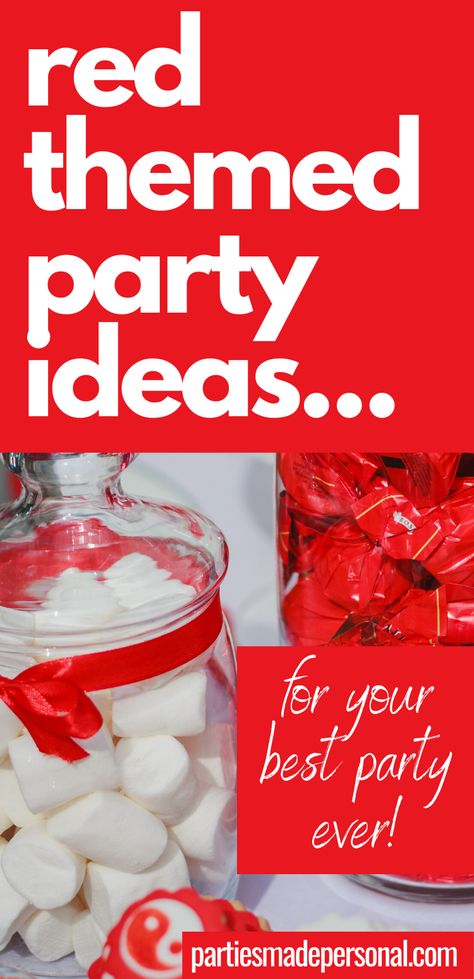 60 Shades Of Red Party, Paint The Town Red Theme Party Ideas, Color Theme Party Ideas For Adults Red, Red White Party Theme, Red Items For Color Party, Color Party Red Ideas, Red And White Christmas Party Theme, Red Food Ideas For Color Party, Paint The Town Red Party Ideas