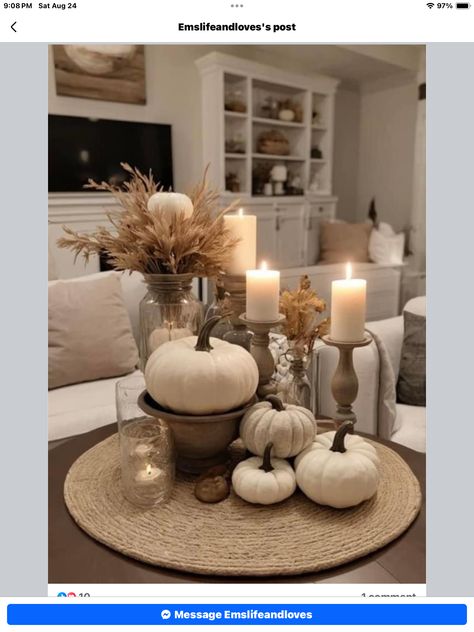 Fall Decor Above Kitchen Cabinets, Coffee Table Fall Decor, Fall Apartment Decor, Fall Decor Dollar Tree, Fall Living Room, Table Decor Living Room, Living Room Decor Inspiration, Fall Thanksgiving Decor, Fall Kitchen