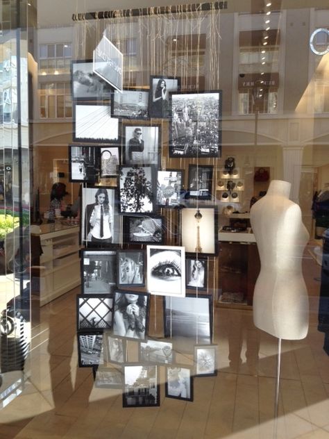 I saw this in a store window display.  I thought this is a Great idea for Photo Collage for your home Wedding Photo Wall Display, Floating Shelves Books, Collage Idea, Vitrine Design, Photo Wall Display, Window Display Retail, Floating Shelf Decor, Floating Shelves Kitchen, Store Window Display