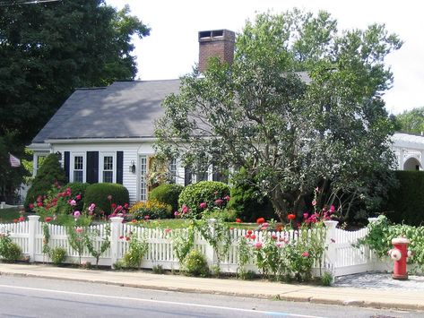 Cottage Garden Design Front Yard White Picket Fences, Picket Fence Ideas Front Yard, White Picket Fence Front Yard, White Picket Fence Garden, Fence And Flowers, Cottage Front Yard, White Picket Fence Ideas, Picket Fence Garden, Melanie Harlow