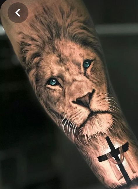 Lion Tattoo With Cross, Saved Tattoo Christian, Male Christian Tattoos, Lion And Lamb Tattoo, Small Lion Tattoo For Women, Lion Of Judah Tattoo, Bro Tattoos, Calf Tattoo Ideas, Arm Cover Up Tattoos