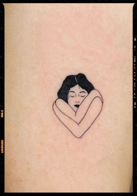 Non Attachment Tattoo, Self Hugging Tattoo, Hug Me Tattoo, Hugging Myself Tattoo, Girl Hugging Herself Tattoo, Heart Hug Tattoo, Hugging Yourself Tattoo, Self Love Fine Line Tattoo, Hugging Heart Tattoo