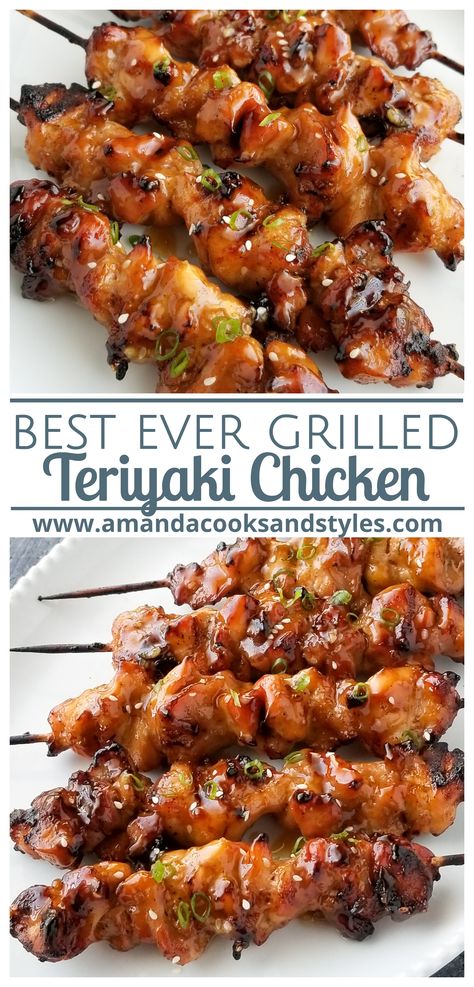 Marinated Teriyaki Chicken, Teriyaki Chicken Grilled, Teriyaki Chicken Skewers, Teriyaki Recipe, Chicken Grilled, Chicken Teriyaki Recipe, Grilled Teriyaki Chicken, Kabob Recipes, Chicken Skewers