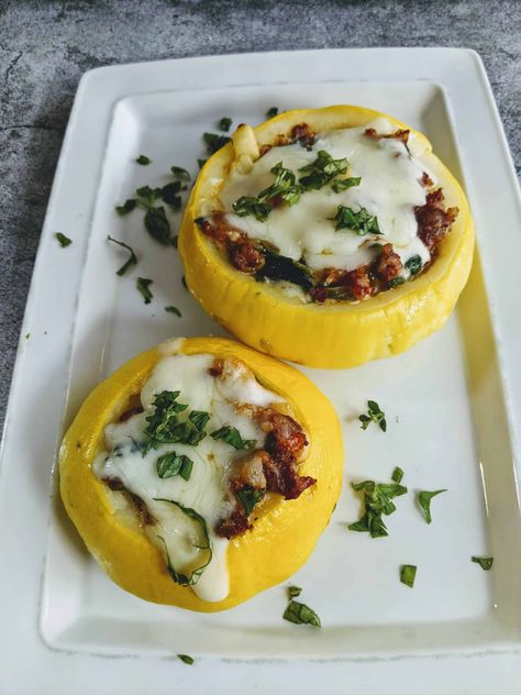 Sausage Stuffed Patty Pan Squash is a great way to get your daily dose of vegetables! These squash are stuffed with savory sausage and topped with cheese, making them a tasty and nutritious meal. Recipes With Patty Pan Squash, Button Squash Recipes, Pan Squash Recipe, Patty Squash, Patty Pan Recipes, Patty Pan Squash Recipe Easy, Paddy Pan Squash, Stuffed Yellow Squash Recipes, Stuffed Patty Pan Squash