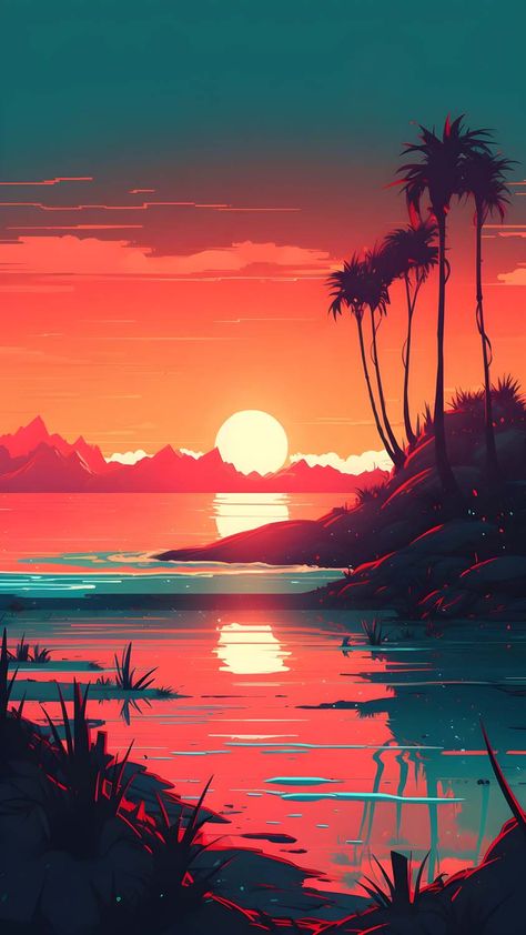 Sunset Beach Palm Trees IPhone Wallpaper HD - IPhone Wallpapers : iPhone Wallpapers Palm Tree Iphone Wallpaper, Fall Canvas Painting, Black Canvas Paintings, Oil Painting For Beginners, Canvas For Beginners, Acrylic Painting For Beginners, Sunset Wallpaper, Sunset Art, Beginner Painting