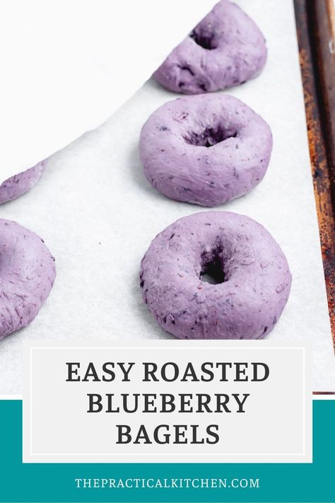 With a shiny brown crust and bright purple interior, these sweet homemade blueberry bagels are a blueberry bagel lover's dream! The bright purple color comes from real fresh blueberries which are used to hydrate the dough and add lots of flavor, too. Blueberry Bagels, The Practical Kitchen, Blueberry Bagel, Homemade Bagels, Breads & Buns, Practical Kitchen, Bagel Recipe, Purple Interior, Fruit Breakfast