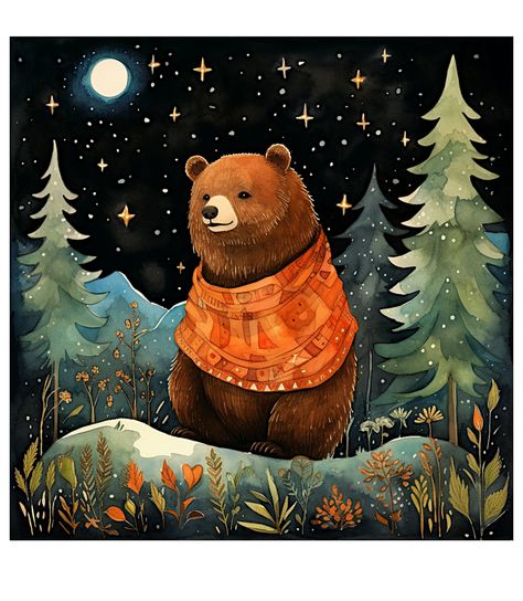 Brown bear forest illustration JPG digital download print is 12w by 12h inches at 300 dpi resolution.  This image can also be printed smaller for cards, crafts and stickers. For best results, print on photo paper, sticker paper, transfer or sublimation paper.  This listing is for a digital product and is not for a physical product. Download begins as soon as purchase is confirmed.  To move images after download, use a thumb drive to move to a different device. **--**--**--** Print-on-demand and Brown Bear Illustration, Black Bears Art, Woodland Trees, Bear Illustration, Forest Illustration, Muse Art, Fairytale Illustration, Art Et Illustration, Bear Art