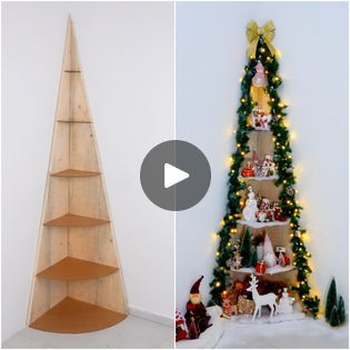 24K views · 157 reactions | Adorn your space with a Christmas tree and stylish decor | Adorn your space with a Christmas tree and stylish decor | By Nifty & Thrifty | Facebook Corner Self, Christmas Tree Shelf, Studio Corner, Corner Christmas Tree, Metdaan Diy, Tree Shelf, Magic Hands, Unique Christmas Trees, Art Architecture