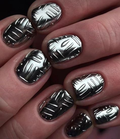 Leather Nails Design, Nerdy Nail Art, Masculine Nail Designs, Masculine Nails, Masculine Nail Art, Drawing Mirror, 2016 Nails, Edgy Nail Art, Metallic Painting