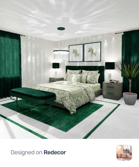 Grey White And Green Bedroom Ideas, Emerald And White Bedroom, Emerald Green Bedroom Decor Inspiration, Emerald Green Bedding Decorating Ideas, Emerald Green And White Bedroom, Royal Green Bedroom, Emerald Green Aesthetic Bedroom, Emerald Bedroom Ideas, Emerald Green Bedroom Decor