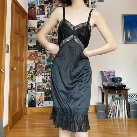 Vintage 90s black grunge gothic slip dress! Loveee... - Depop Y2k Dresses, Black Grunge, Lace Slip Dress, Grunge Y2k, Lace Slip, No Brand, Vintage 90s, Slip Dress, Vintage Fashion