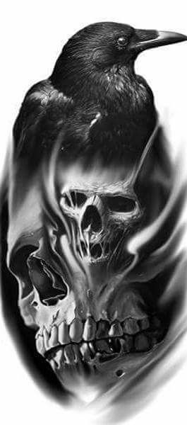 Evil Skull Tattoo Dark Art, Demon Skull Tattoo Design, Dark Skull Tattoo Design, Black And Grey Realism Tattoo Design, Cover Tattoo Ideas, Realistic Skull Tattoo Design, Crow Tattoo For Men, Small Words Tattoo, Skull Artwork Illustrations