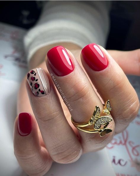 Cute Red Nails, Girls Nail Designs, Cute Nail Colors, Sassy Nails, Leopard Print Nails, Subtle Nails, Short Nails Art, French Acrylic Nails, Leopard Nails