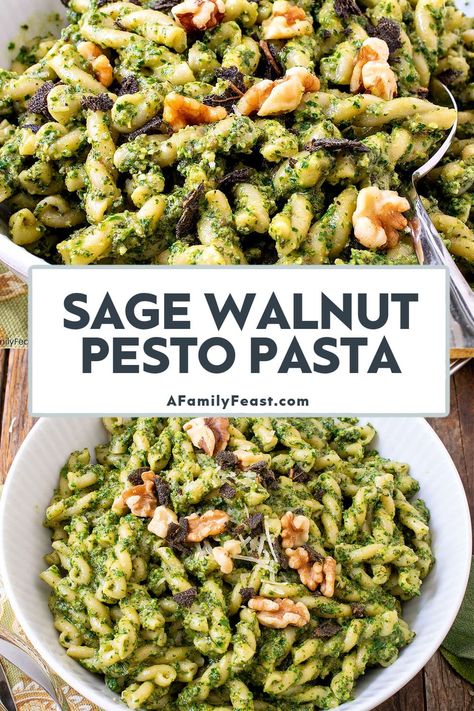 Pasta Noodle Types, Walnut Pesto Pasta, Sage Pesto, Family Feast Recipes, Homemade Pesto Recipe, Pasta Party, Walnut Pesto, Fresh Sage, European Cuisine