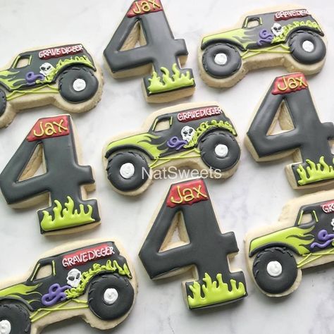 Monster Jam Cake, Monster Truck Birthday Party Ideas, Truck Birthday Party Ideas, Monster Truck Birthday Cake, Monster Truck Cookies, Monster Jam Birthday Party, Party Ideas Kids, Monster Truck Birthday Party, Digger Birthday