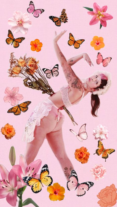 ✨ Flower Butterfly Wallpaper, Flower Butterfly, Orange Flower, Butterfly Wallpaper, Orange Flowers, Melanie Martinez, Pink And Orange, Orange, Flowers