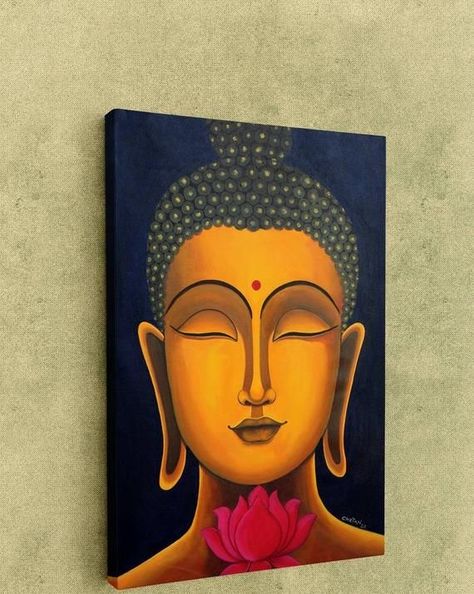 Buddha Canvas Art, Buddha Painting Canvas, Buddha Canvas, Buddha Art Drawing, Modern Art Canvas Painting, Art Buddha, Golden Buddha, Buddha Art Painting, Red Lotus