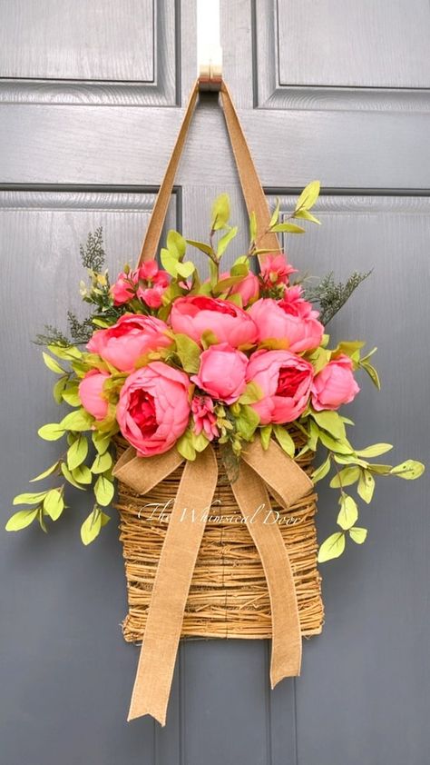 TheWhimsicalDoor - Etsy Front Door Baskets, Double Door Wreaths, Basket Wreath, Peony Wreath, Spring Front Door Wreaths, Diy Spring Wreath, Mothers Day Wreath, Spring Decor Diy, Peonies Wreath