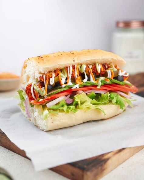 Your Food Lab - Sub Style Paneer Tikka Sandwich Paneer Tikka Sandwich, Tikka Sandwich, Eggless Mayonnaise, Veg Sandwich, Sub Sandwich, Healthy Indian Recipes, Sub Sandwiches, Paneer Tikka, Food Lab