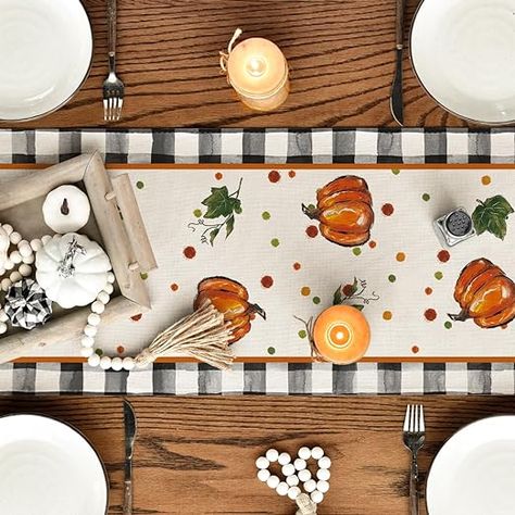 Fall Kitchen Table Decor, Fall Kitchen Table, Harvest Dining Table, Thanksgiving Dining, Table Runner Fall, Fall Table Runner, Dining Table Decoration, Halloween Table Runners, Fall Table Runners