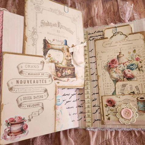 Shabby Chic Pink Not-so-junky junk journal. Hardcover 220mm x 170mm x 60mm, with tassle keyring (removable) filled with laces, pockets and a huge selection of ephemera, with plenty of room left to add your own personal touches and make it your own. Available to purchase. #creative #junkjournal #papercraft #shabbychic #handmadewithlove #pastel #Pink #Not-so-junky #scrapbooking #lace #ribbon #tassle #handmade #gift #girly #cottoncandy Sewing Themed Junk Journal, Girly Junk Journal, Ballerina Junk Journal, Fabric And Lace Junk Journal, Fairytale Junk Journal, Sweet Art, Shabby Chic Pink, Save Your Money, Chic Pink