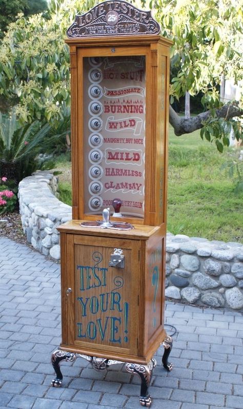 antique love tester machine Coin Machine, Vintage Fortune Teller, Coin Op Machine, Rumpus Room, Floor Tape, Vintage Arcade, Arcade Game Machines, Carnival Posters, Penny Arcade