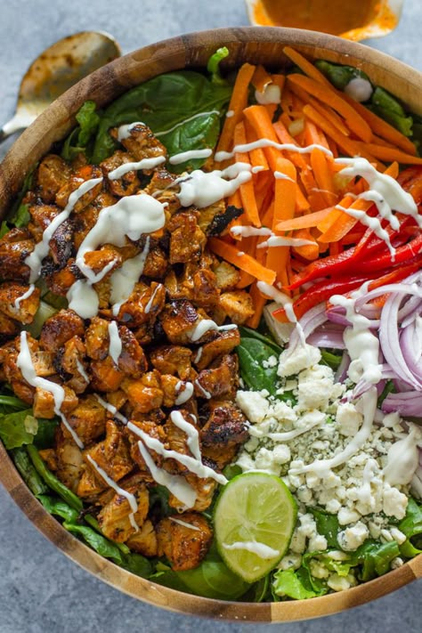 Buffalo Chicken Salad | Gimme Delicious Homemade Buffalo Chicken, Fajita Salad, Buffalo Chicken Salad, Chicken Fajita, Lunch Salads, Chicken Fajitas, Romaine Lettuce, Easy Delicious Recipes, Buffalo Chicken