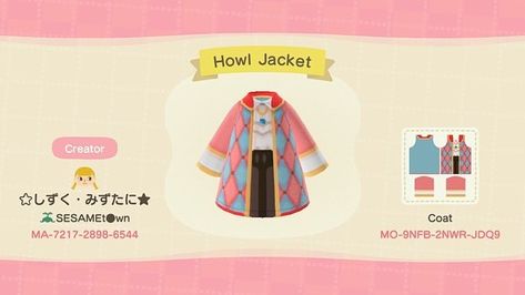 Animal Crossing ♡’s Instagram profile post: “howl jacket made by reikureii on twitter!!” Acnh Tropical, Island Remodel, Acnh Outfits, Ac Ideas, Acnh Patterns, Clothing Codes, Animal Crossing 3ds, Howl And Sophie, Animal Crossing Guide