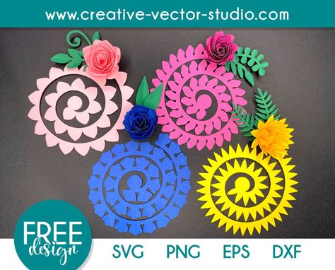 Free-design-roller-flower-free-bundle-1 Flower Svg Free, Free Cricut Images, Free Paper Flower Templates, Free Fonts For Cricut, Paper Rose Template, Flower Svg Files, Rolled Paper Flowers, Svg Templates, Projets Cricut