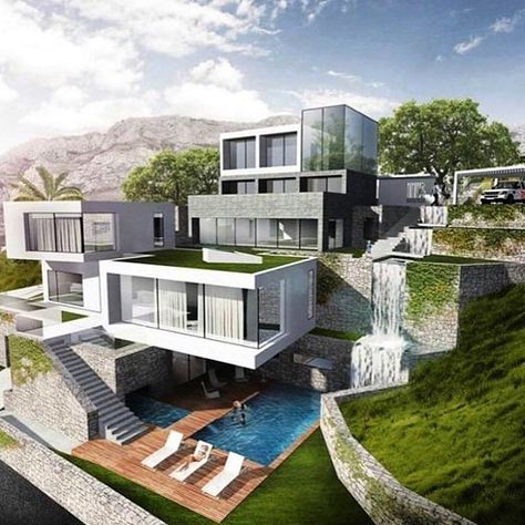 La casa de mis sueños! Mansion Modern, Mansion Living, Home Designs Exterior, A Modern House, House Plans Mansion, Best Modern House Design, Dream Mansion, Interiors Dream, Modern Mansion