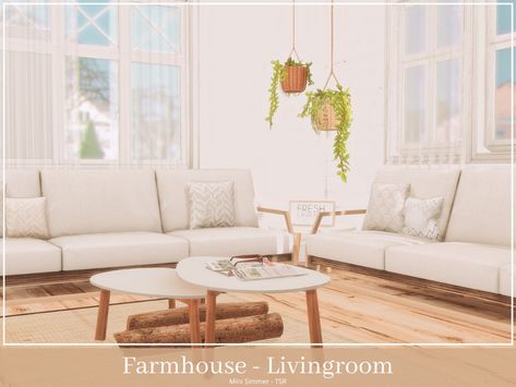 Sims 4 Rooms, Modern Farmhouse Living Room Ideas, Living Room Sims 4, Sims 4 House Design, Living Room Size, Cottage Living Rooms, Sims 4 Cc Furniture, Modern Farmhouse Living Room, Farmhouse Living Room