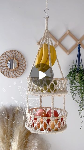 Emma Yang on Instagram: "Check out this beautiful macrame basket we design and create, perfect organize and storage solution for the fruits and vegetables:) and it looks so good in the kitchen.
CHECK THE LINKINBIO for the price and the details if you are Interested in this design.
.
.
.
#MacrameFruitBaskets #BohoKitchen #KitchenStorage #FruitfulDecor #HandcraftedWithLove #TealDelight #HomeOrganization #BohoStyle #FunctionalDecor #FestiveEtsyFinds #etsycreatorco" Macrame Fruit Hammock Diy, Diy Fruit Basket, Macrame Fruit Basket, Macrame Basket, Diy Hammock, Boho Kitchen, Functional Decor, Macrame Patterns, Fruit Basket