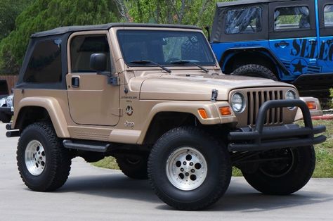 Jeep Wrangler Sand Color, Tan Jeep Wrangler, Jeep Wrangler Tj Sahara, 2000 Jeep Wrangler Sahara, 1990s Jeep Wrangler, 2000s Jeep Wrangler, Two Door Jeep Wrangler, 1999 Jeep Wrangler, 1992 Jeep Wrangler Yj